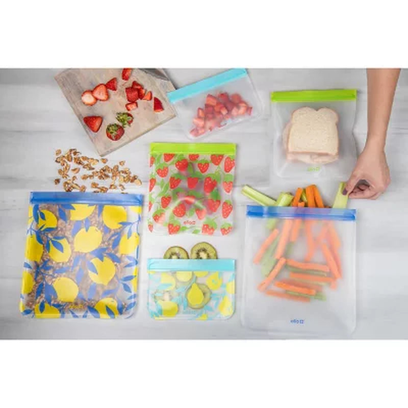Ello Plastic Reusable Food Storage Bags 12 Pack, Summer Fruits