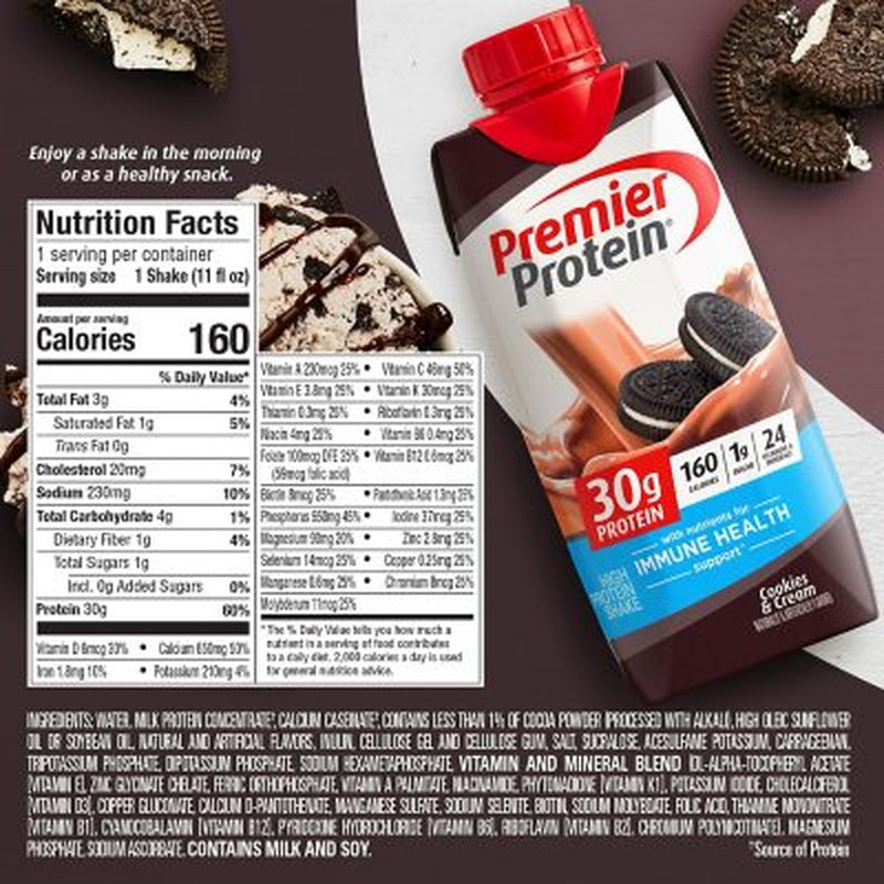 Premier Protein 30G High Protein Shake, Cookies and Cream, 11 Fl. Oz., 15 Pk.