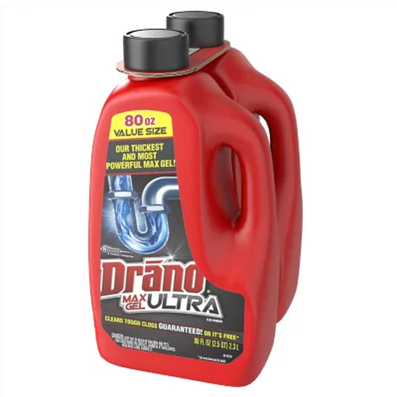 Drano Max Ultra Gel Drain Opener, 2 Pk., 160 Fl. Oz.