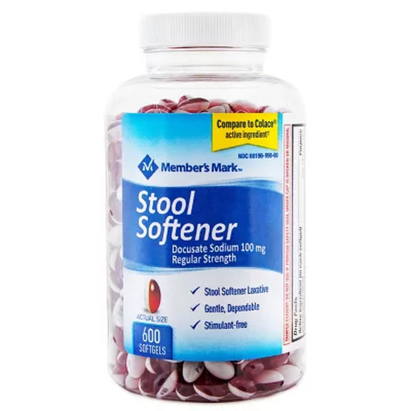 Member'S Mark Stool Softener Softgels, 100 Mg Docusate Sodium, 600 Ct.