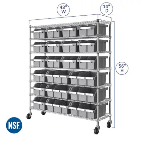 Seville Classics Extra Wide 7-Tier NSF 21-Bin Rack, 48" W X 14" D X 56" H