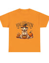 Unisex Golden Retriever Halloween Tee – Playful Dog in Witch Hat & Pumpkins Design