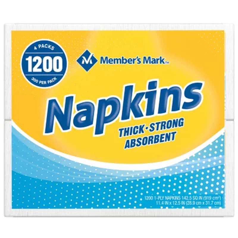 Member'S Mark 1-Ply Everyday White Napkins, 11.4" X 12.5" 4 Pk., 300 Ct. per Pack