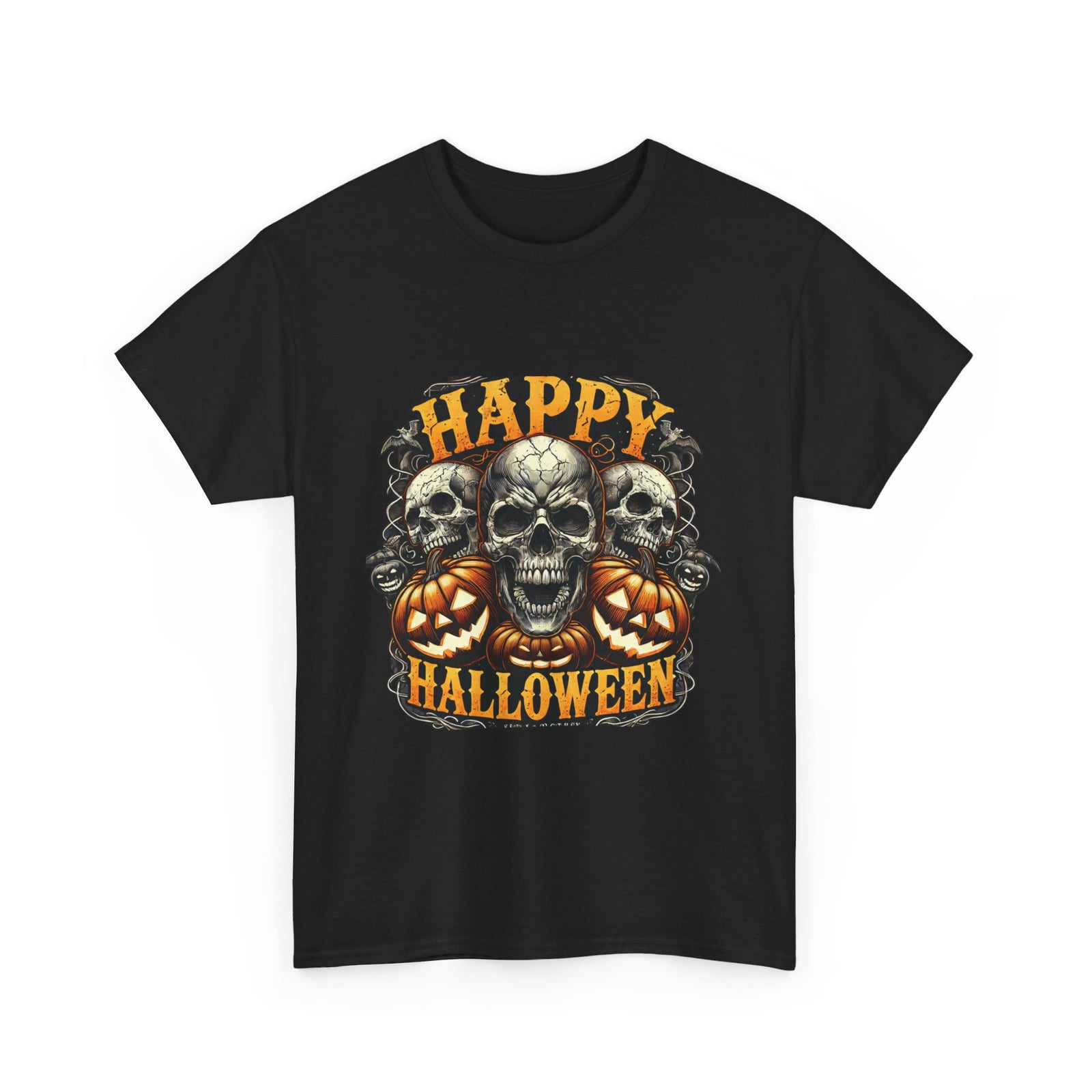 Spooky Skull and Pumpkin Halloween Design Unisex Heavy Cotton Tee