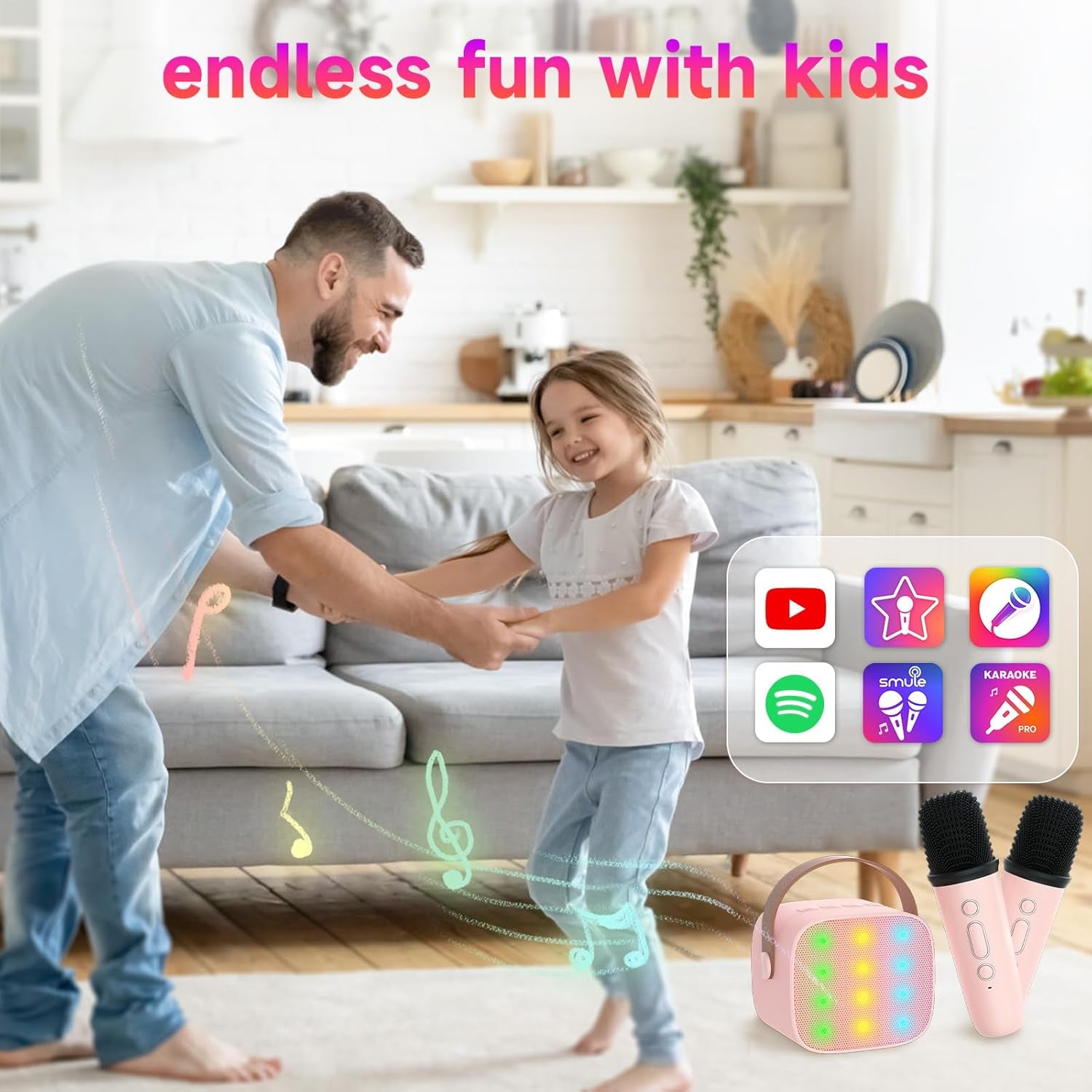 Karaoke Machine for Kids, Mini Portable Bluetooth Speaker with 2 Wireless Mics (CHOOSE)