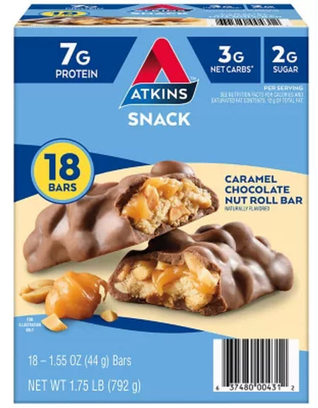 Atkins Caramel Chocolate Nut Roll Snack Bar 18 Ct.