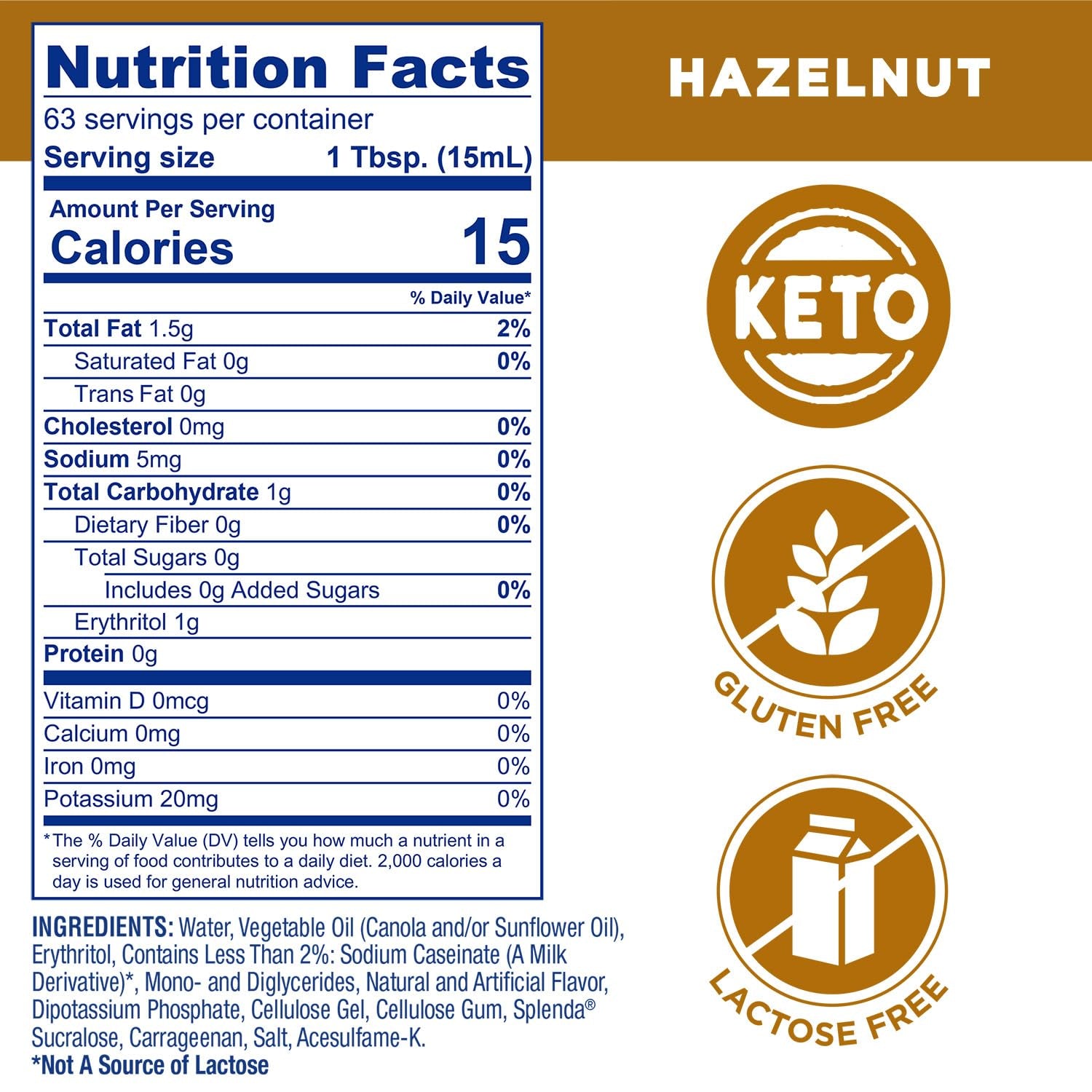 Sugar Free Hazelnut Coffee Creamer, 32 Fl Oz (Pack of 6)