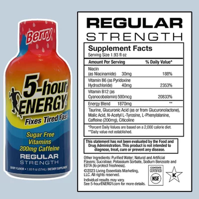 5-Hour ENERGY Shot, Regular Strength, Berry 1.93 Oz., 24 Pk.