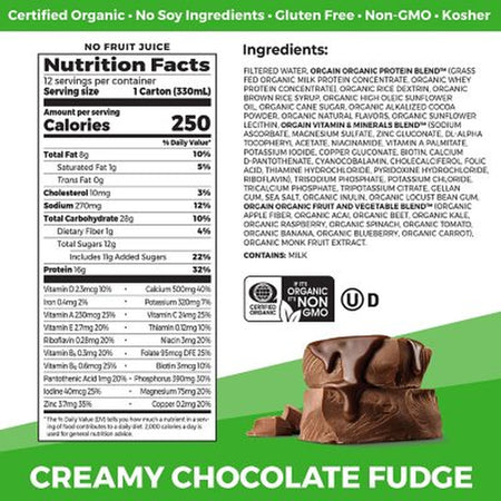 Orgain Organic Nutrition 16G Grass-Fed Protein Shake, Creamy Chocolate Fudge, 11 Fl. Oz., 12 Pk.