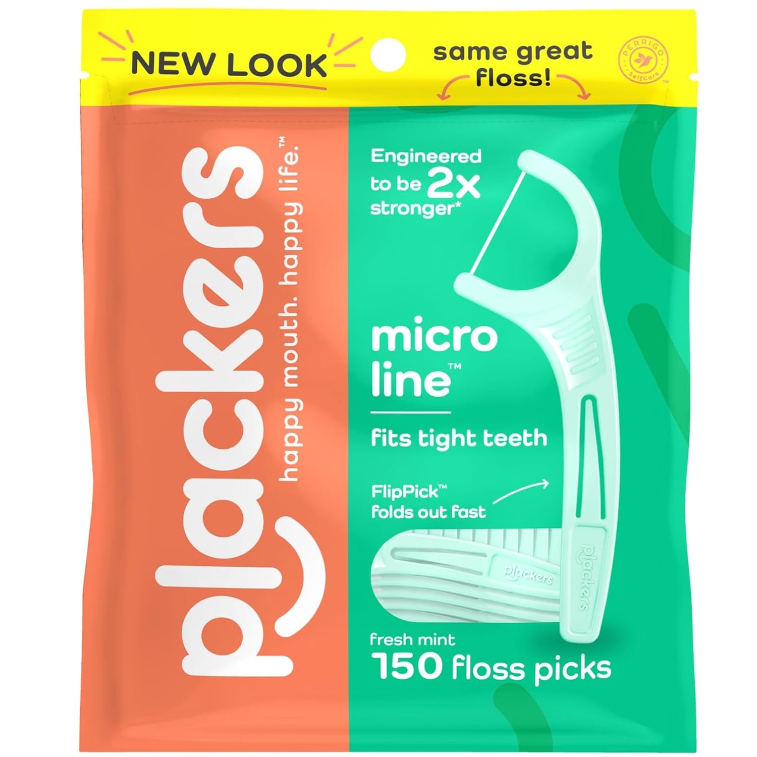 Micro Line Dental Floss Picks, Fold-Out Flippick, Tuffloss, Easy Storage with Sure-Zip Seal, Fresh Mint Flavor, 300 Count