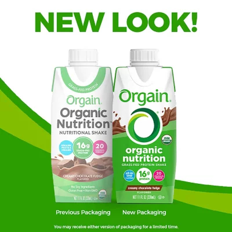 Orgain Organic Nutrition 16G Grass-Fed Protein Shake, Creamy Chocolate Fudge, 11 Fl. Oz., 12 Pk.