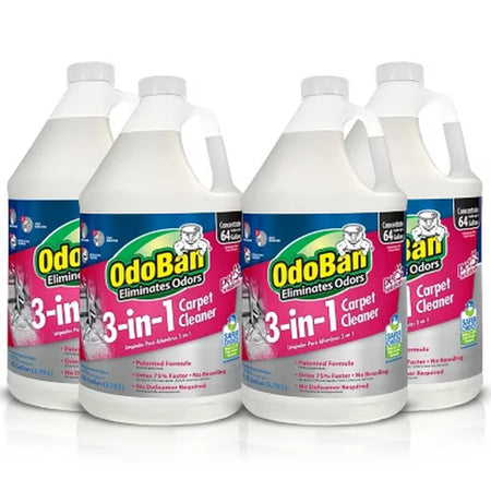 Odoban 3-In-1 Concentration Carpet Cleaner Solution, Fragrance Free 1 Gal., 4 Pk.