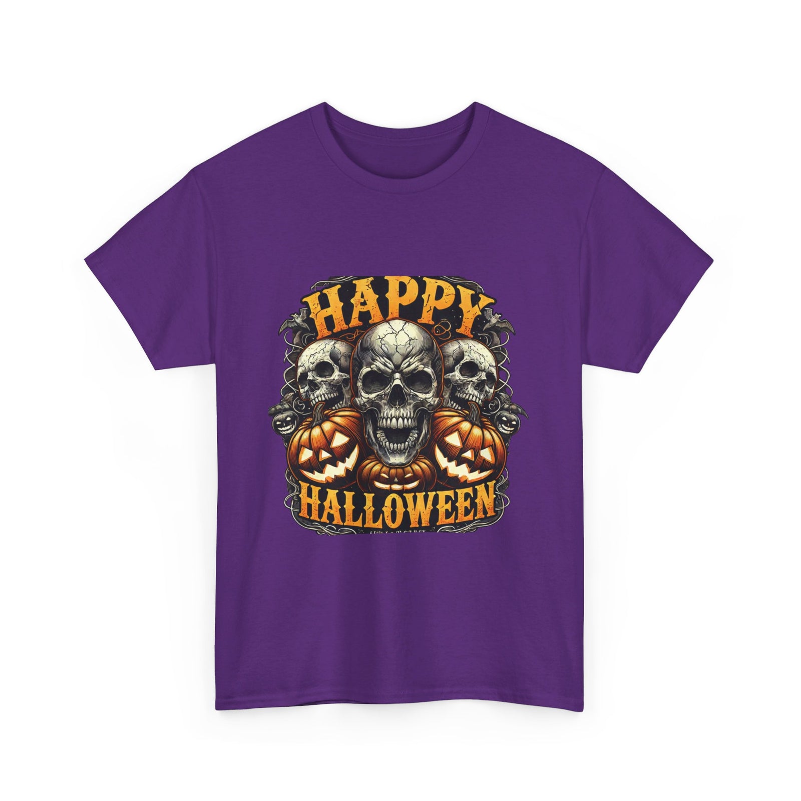 Spooky Skull and Pumpkin Halloween Design Unisex Heavy Cotton Tee