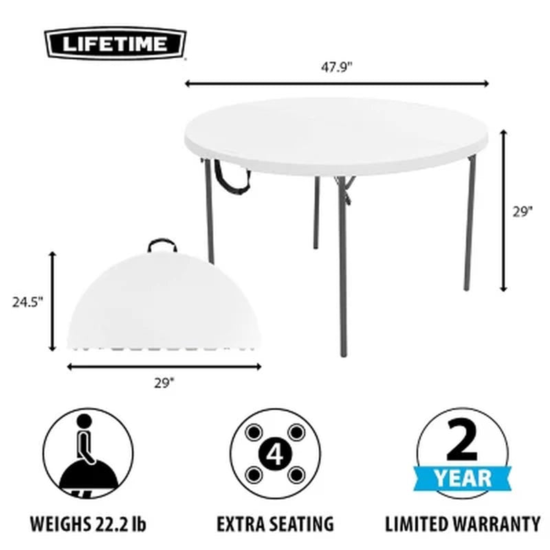 Lifetime 48" Fold-In-Half round Commercial Grade Table, White Granite