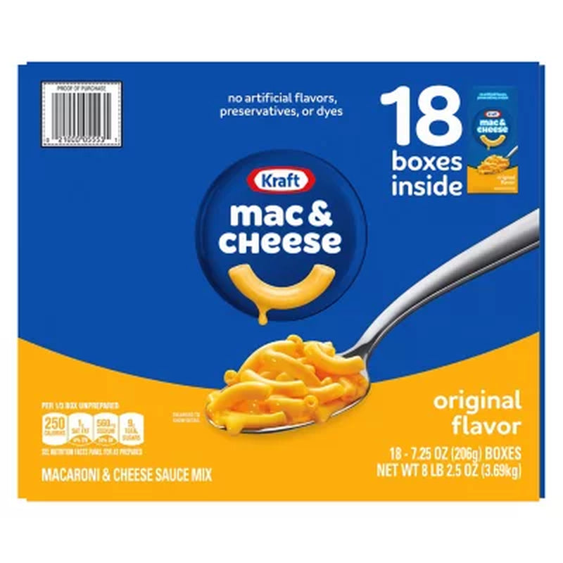 Kraft Original Macaroni and Cheese Dinner, 7.25Oz., 18Pk.