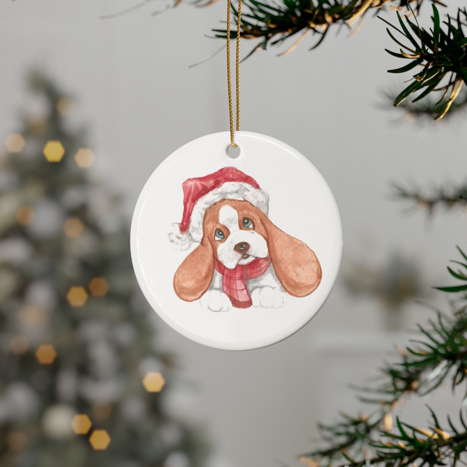 Santa's Little Helper: A Festive Puppy Delight Ceramic Ornaments (1pcs, 5pcs, 10pcs, 20pcs)