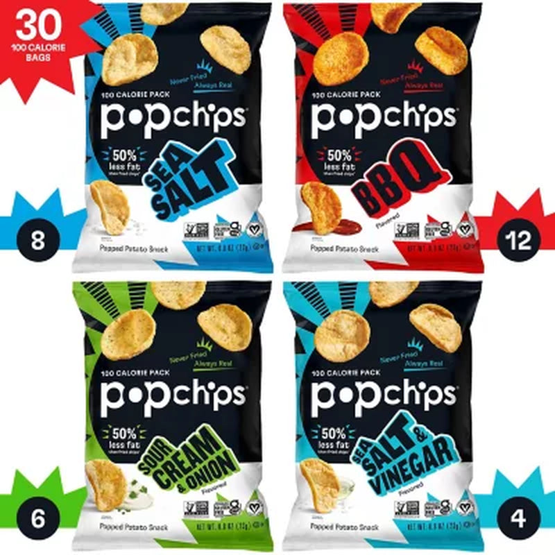 Popchips Variety Pack Chips, 0.8 Oz., 30 Pk.