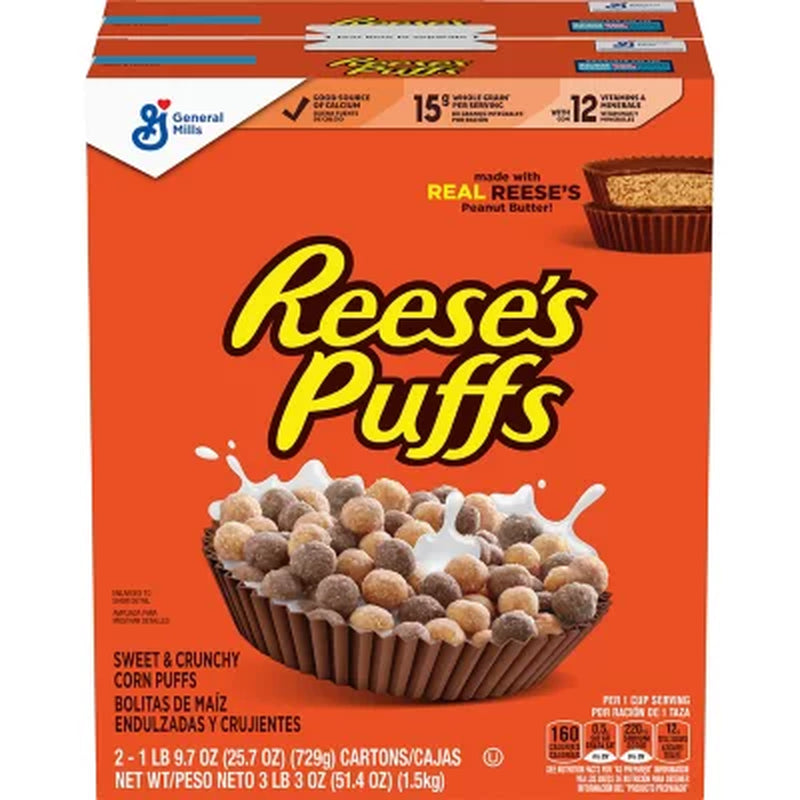 Reese'S Puffs Peanut Butter Chocolate Cereal 51.4 Oz., 2 Pk.