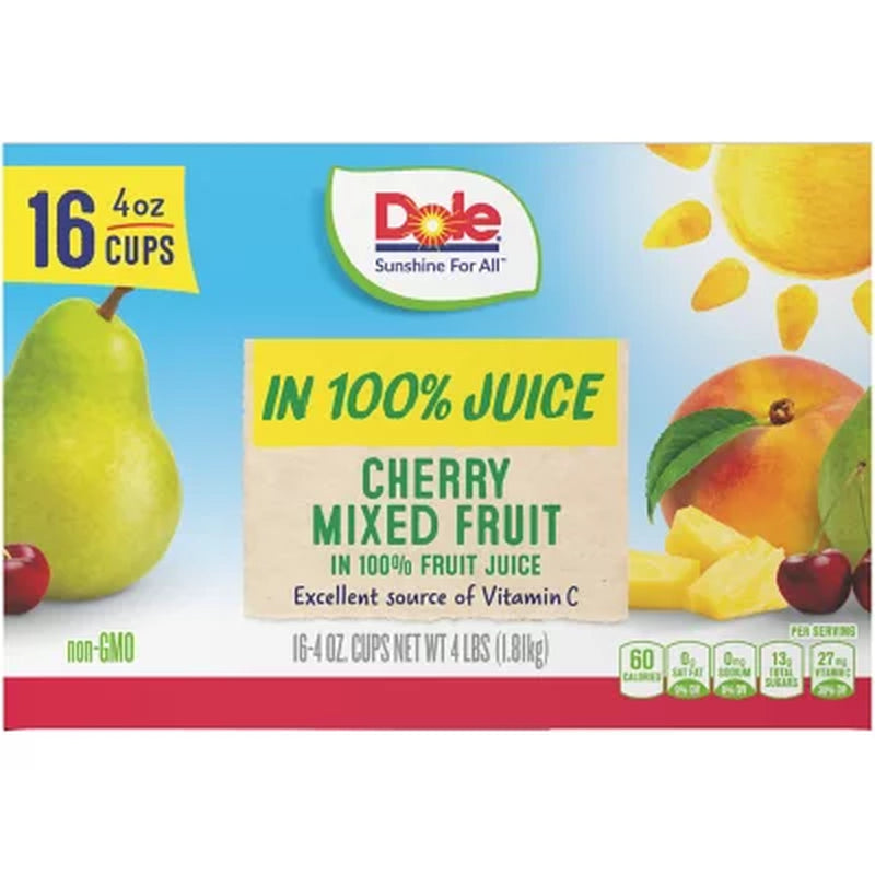 Dole Cherry Mixed Fruit Bowls in 100% Juice, 4 Oz., 16 Pk.