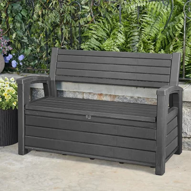 Keter Hudson Plastic Storage Bench, Graphite Gray