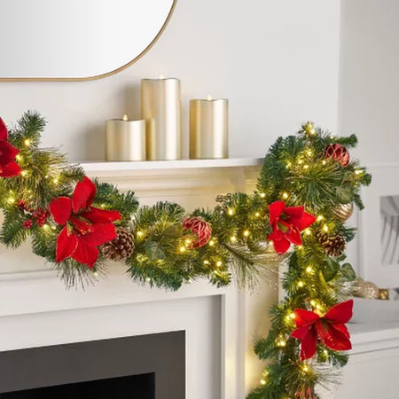 Christmas 9' Pre-Lit Decorated Garland Classic Holiday Decoration