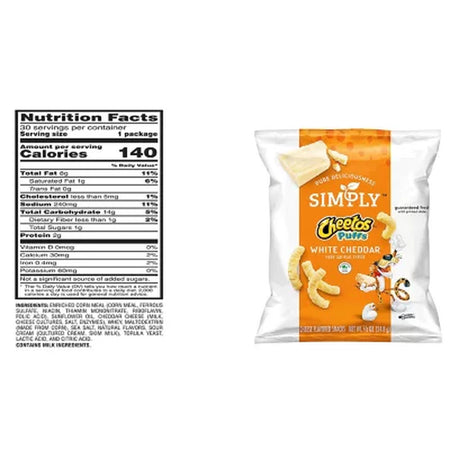 Simply Cheetos White Cheddar Puffs, 0.87 Oz., 30 Pk.