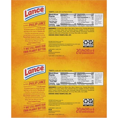 Lance Toasty Peanut Butter Sandwich Crackers, 1.29 Oz., 40 Pk.