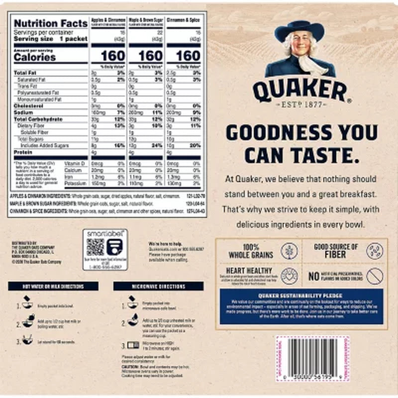 Quaker Instant Oatmeal Variety Pack, 78.8 Oz., 52 Pk.