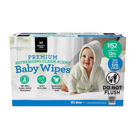 Member'S Mark Premium Baby Wipes, Refreshing Clean Scent, 12 Pk., 1152 Wipes