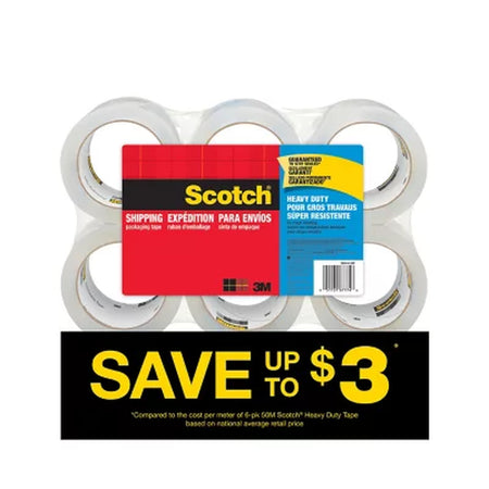 Scotch Heavy Duty Shipping Packaging Tape, 1.88" X 60.15 Yd, 6-Pack