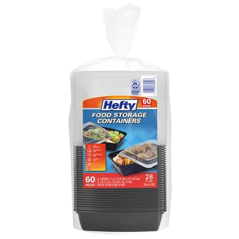 Hefty Food Storage Containers with Lids, 28 Oz., 60 Pc.