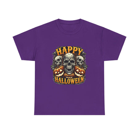 Spooky Skull and Pumpkin Halloween Design Unisex Heavy Cotton Tee