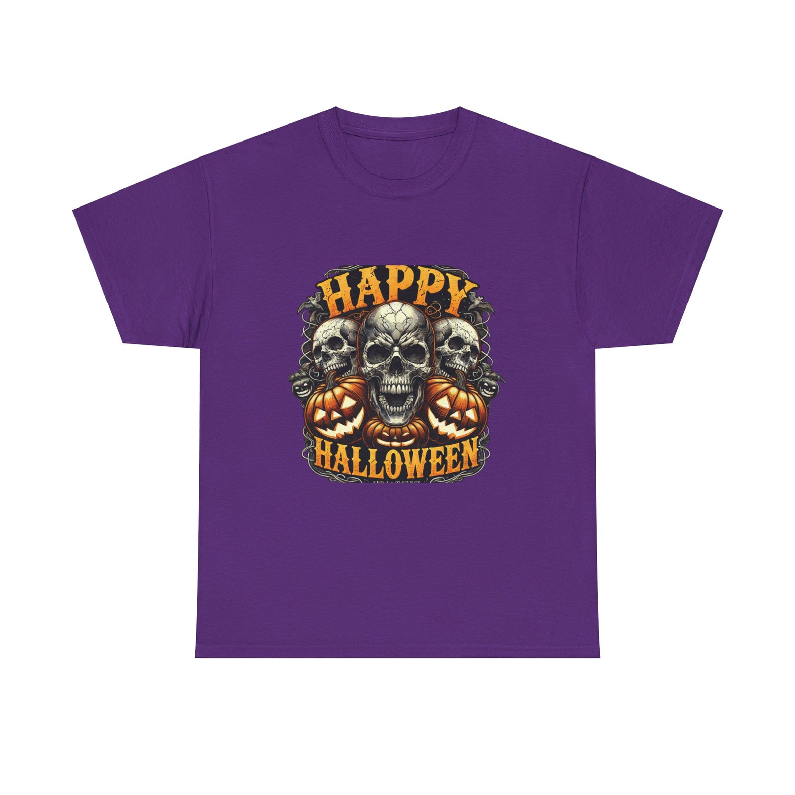 Spooky Skull and Pumpkin Halloween Design Unisex Heavy Cotton Tee