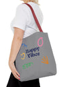 Happy Vibe Tote Bag (AOP) for any occasion