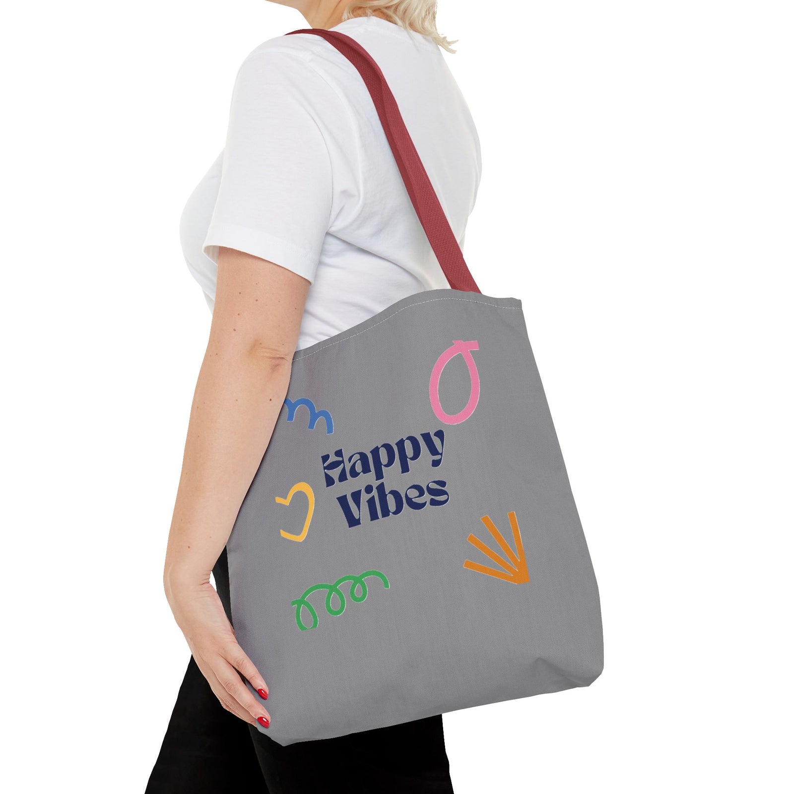 Happy Vibe Tote Bag (AOP) for any occasion