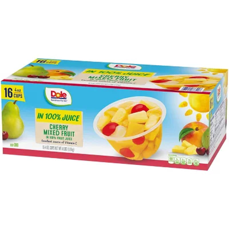 Dole Cherry Mixed Fruit Bowls in 100% Juice, 4 Oz., 16 Pk.