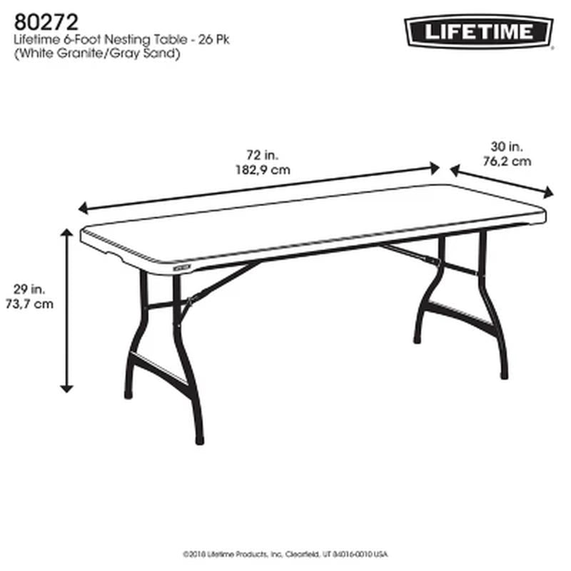 Lifetime 6' Commercial Grade Stacking Folding Table, Assorted Colors