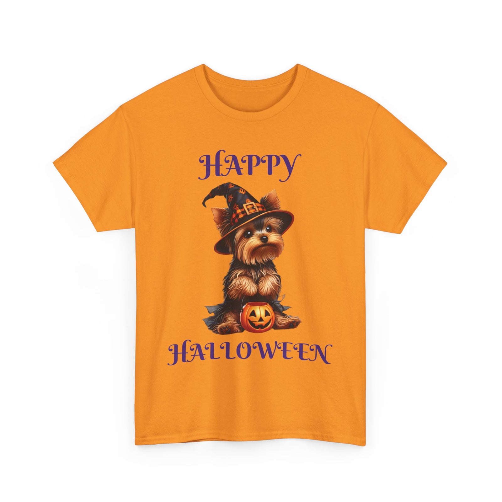 Yorkie Witch Trick-or-Treat Delight Unisex Heavy Cotton Tee – Halloween Dog Lovers Shirt