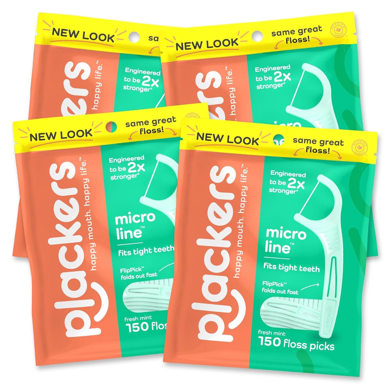 Micro Line Dental Floss Picks, Fold-Out Flippick, Tuffloss, Easy Storage with Sure-Zip Seal, Fresh Mint Flavor, 300 Count