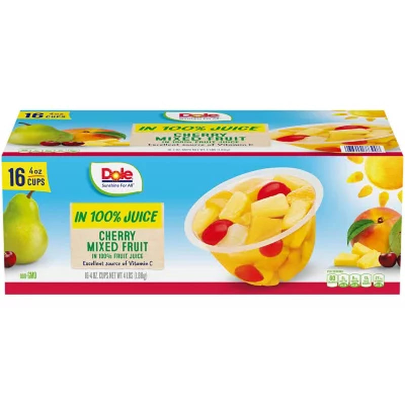 Dole Cherry Mixed Fruit Bowls in 100% Juice, 4 Oz., 16 Pk.