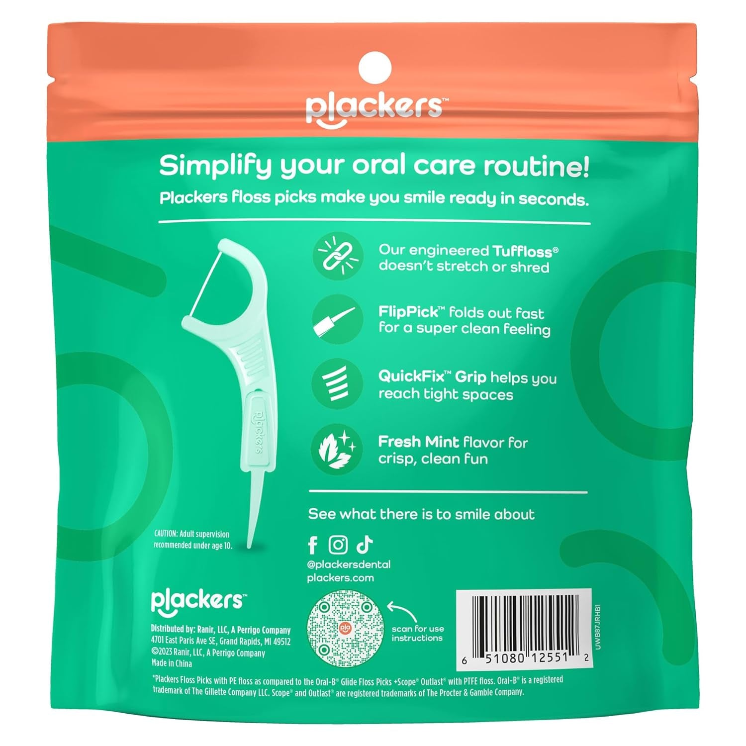 Micro Line Dental Floss Picks, Fold-Out Flippick, Tuffloss, Easy Storage with Sure-Zip Seal, Fresh Mint Flavor, 300 Count