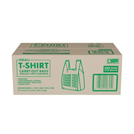 Small T-Shirt Carry-Out Bags, 7" X 5" X 15" (2000 Ct.)