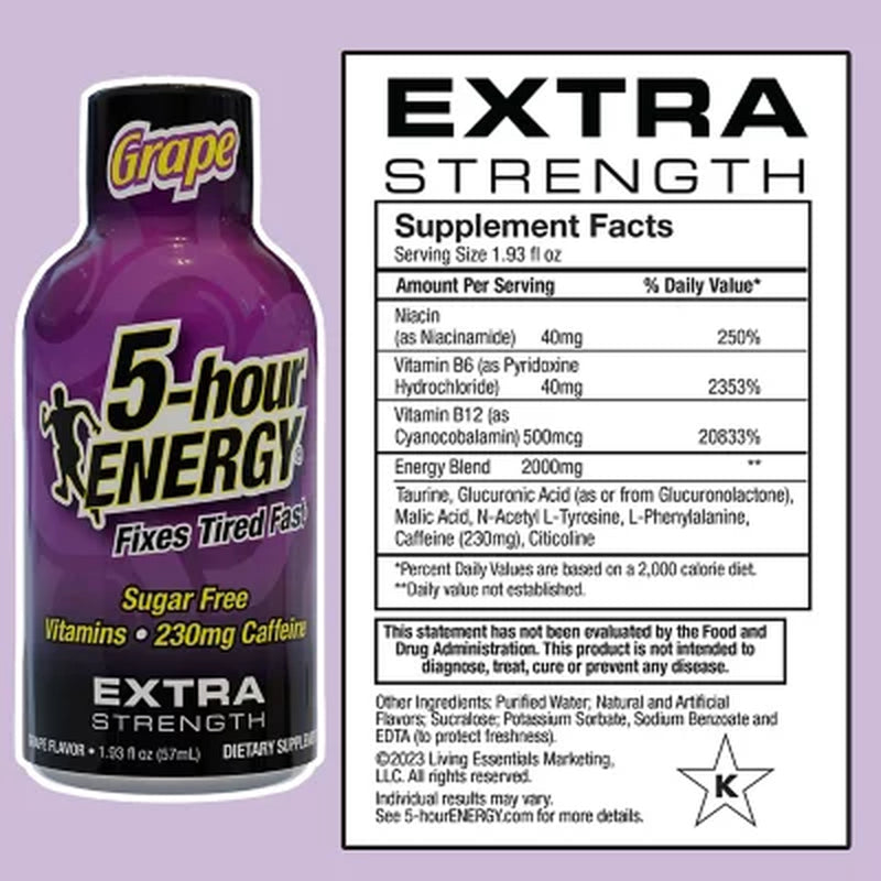 5-Hour ENERGY Shot, Extra Strength, Grape 1.93 Oz., 24 Pk.