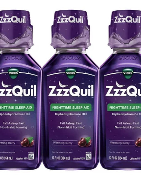 Zzzquil Nighttime Sleep-Aid Liquid, Warming Berry 12 Fl. Oz./Pk., 3 Pk.