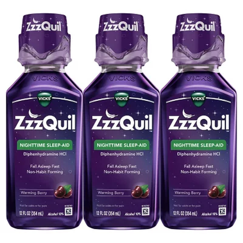 Zzzquil Nighttime Sleep-Aid Liquid, Warming Berry 12 Fl. Oz./Pk., 3 Pk.