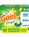 Gain Flings! 3 in 1 Laundry Detergent Pacs, Original Scents, 152 Ct.