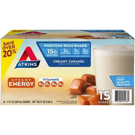 Atkins 15G Energy Protein Shake, Creamy Caramel 11 Fl. Oz., 15 Pk.