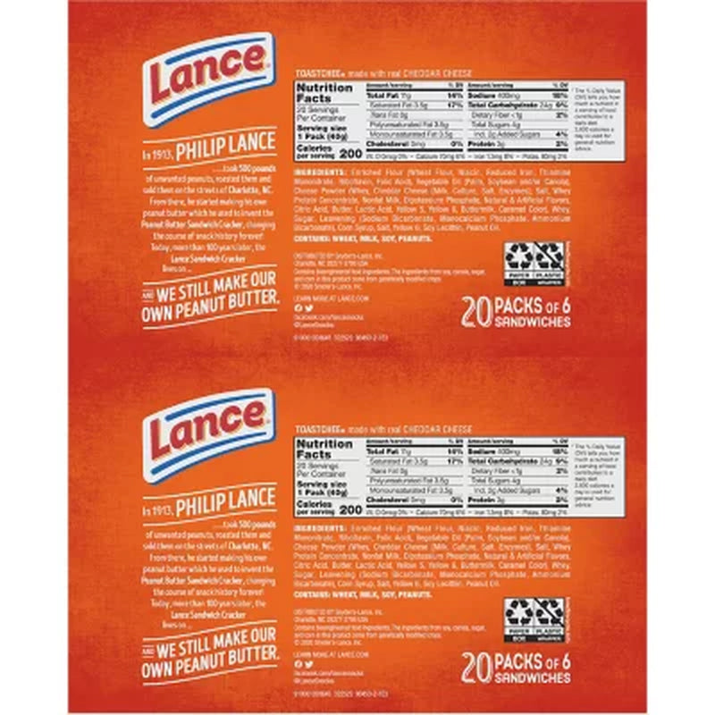 Lance Toastchee Cheddar Cheese, 1.41 Oz., 40 Pk.
