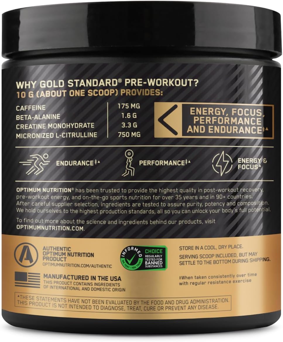 Gold Standard Pre Workout with Creatine, Beta-Alanine, and Caffeine for Energy, 30 Servings (CHOOSE FLAVOR)