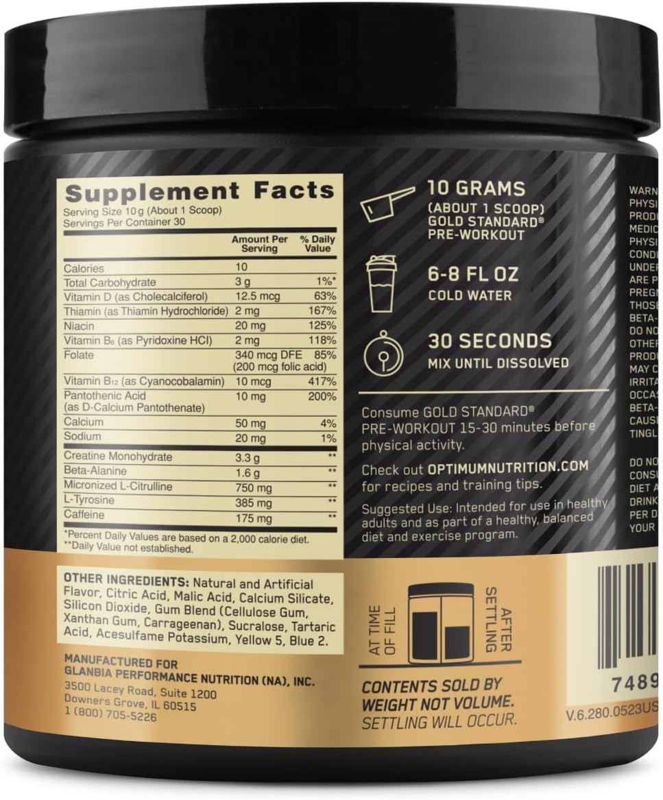 Gold Standard Pre Workout with Creatine, Beta-Alanine, and Caffeine for Energy, 30 Servings (CHOOSE FLAVOR)